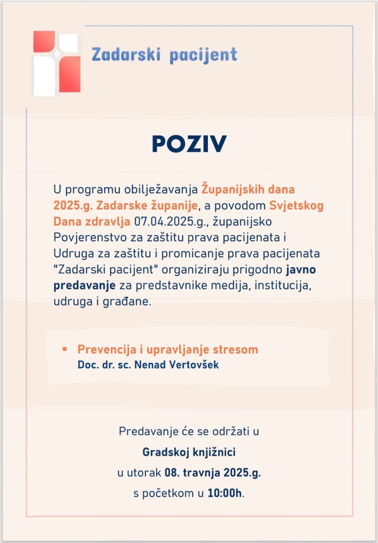 Prigodno javno predavanje povodom Svjetskog Dana zdravlja