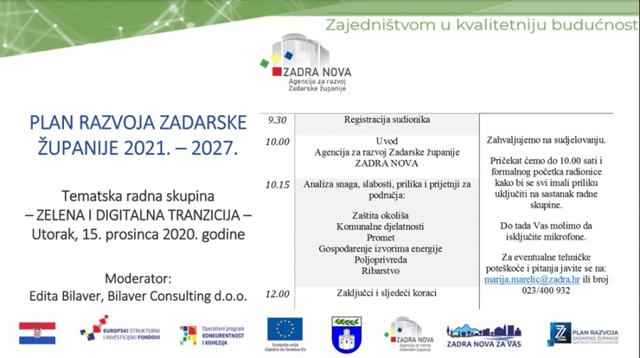 Održane prve radne skupine u sklopu izrade Plana razvoja Zadarske županije