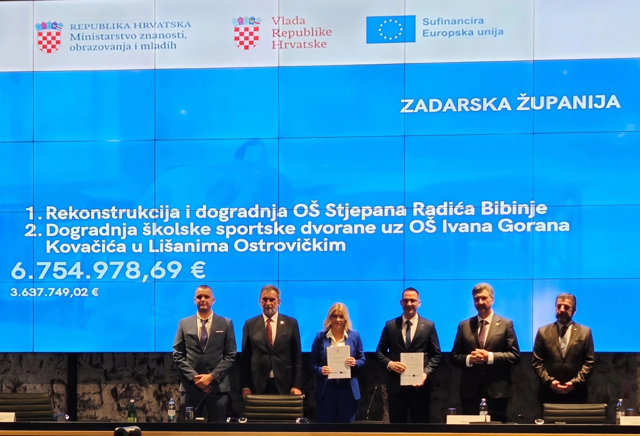 Zadarska županija i Grad Zadar povukli višemilijunska sredstva: Potpisani ugovori za četiri velika školska projekta iz NPOO-a